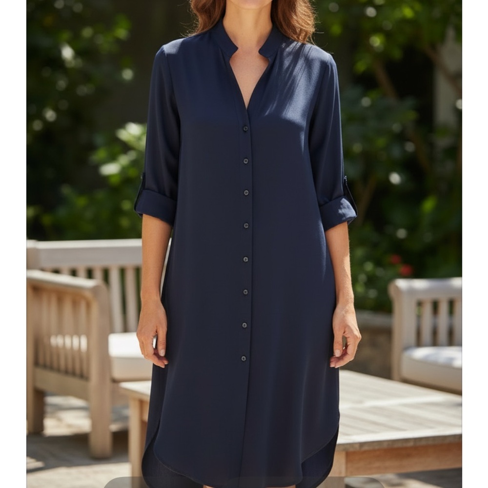 Banana Republic Belted Navy Super Lightweight Poly Maxi Shirt Dress XS